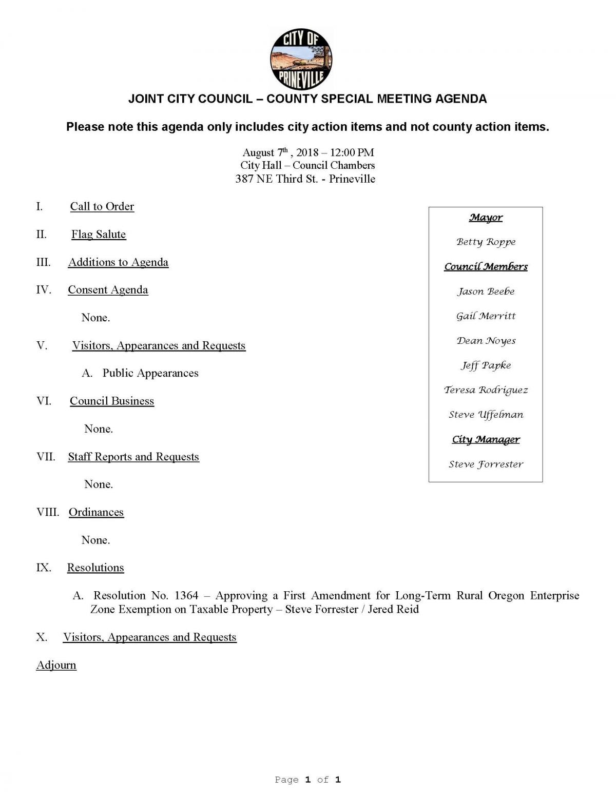 Joint City - County Agenda 8-7-18