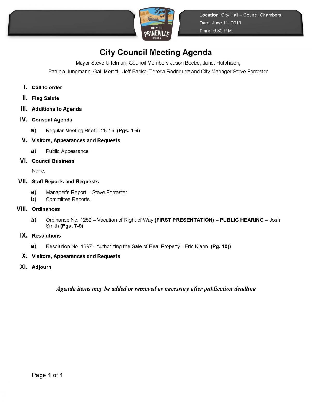 Council Agenda
