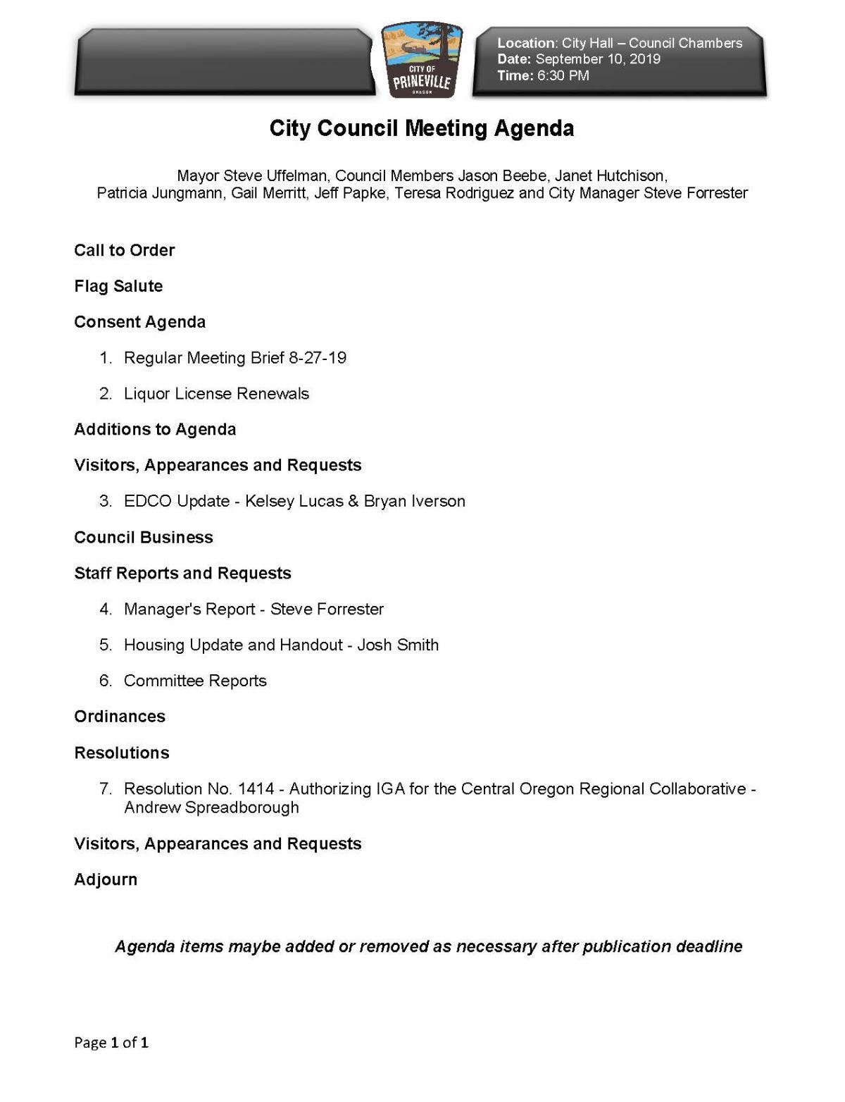 City Council Agenda 9-10-19