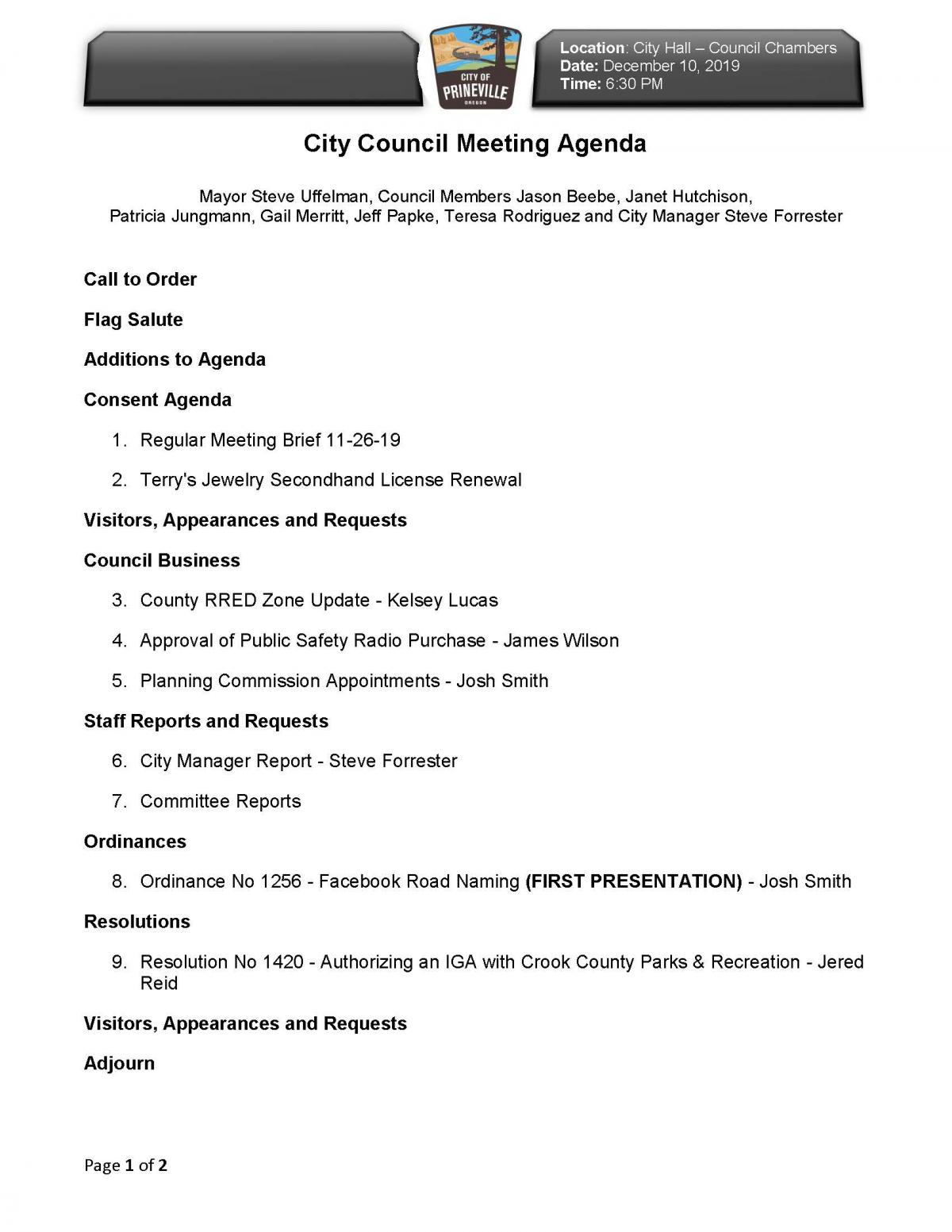 Council Agenda 12-10-19
