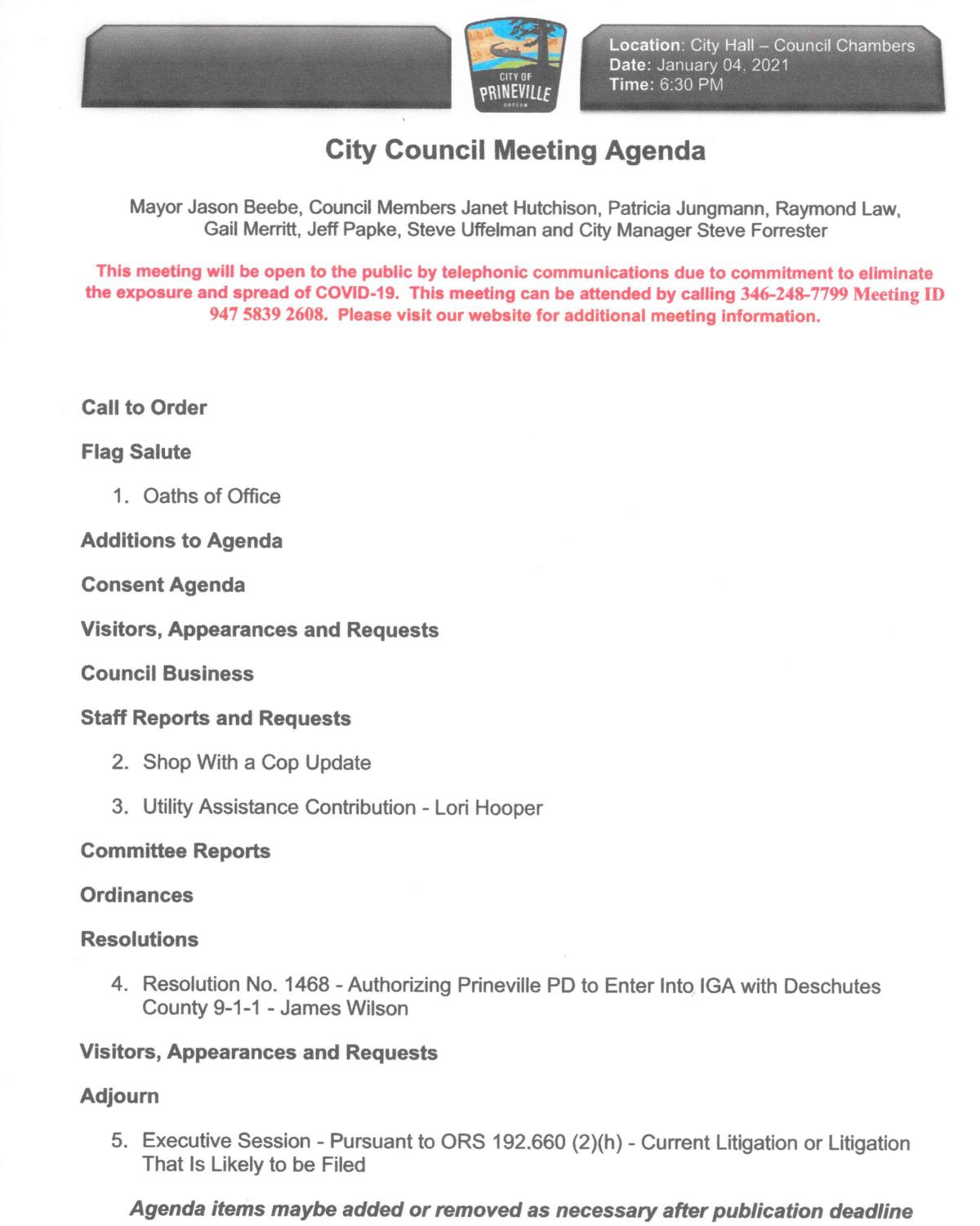 Council Agenda 1-4-2021