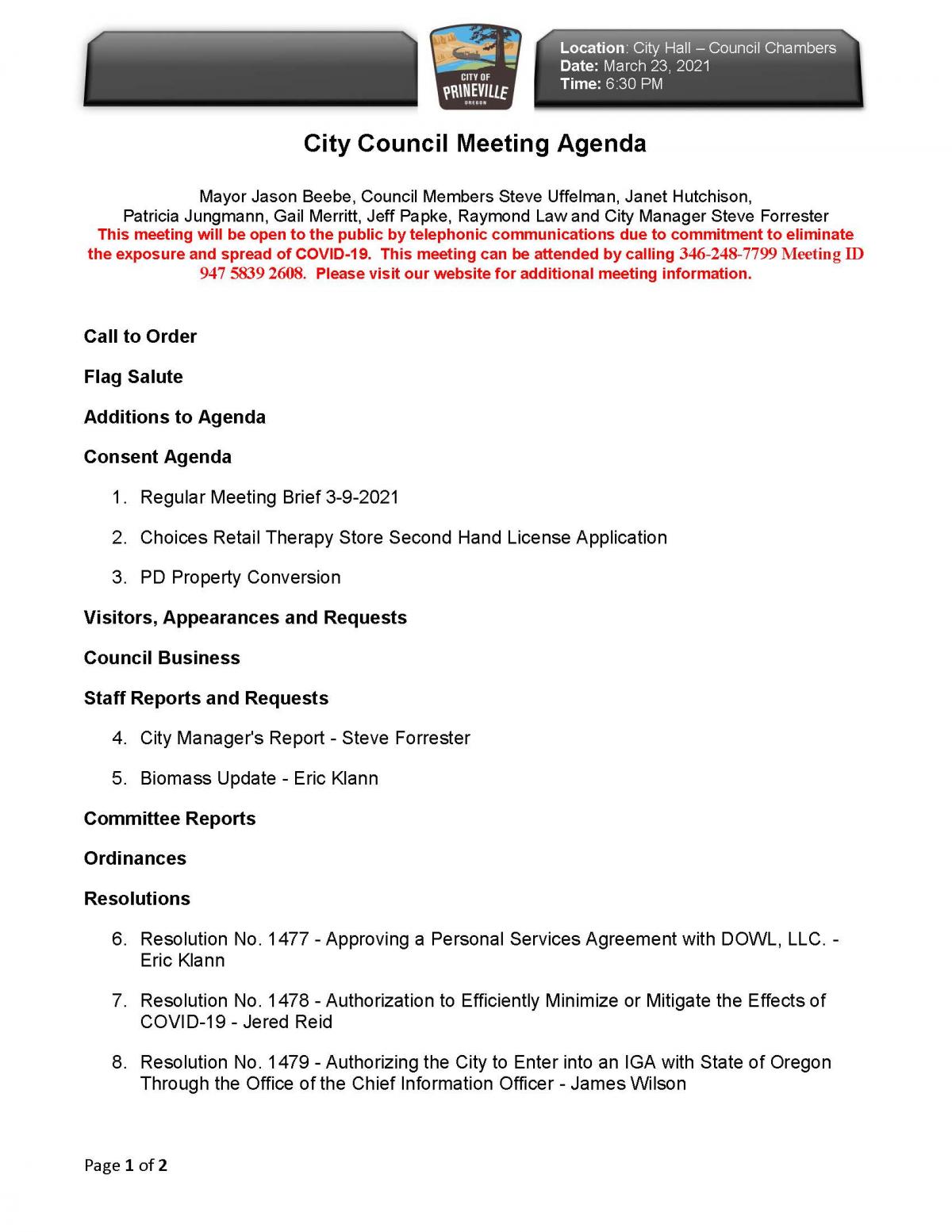 Council Agenda Page 1
