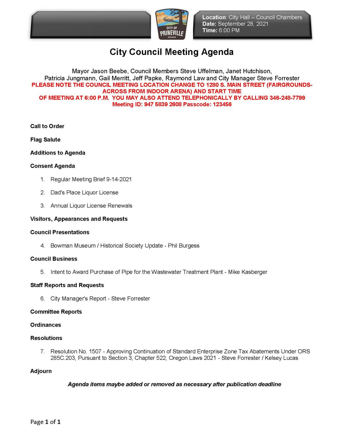 Council Agenda 9-28-2021
