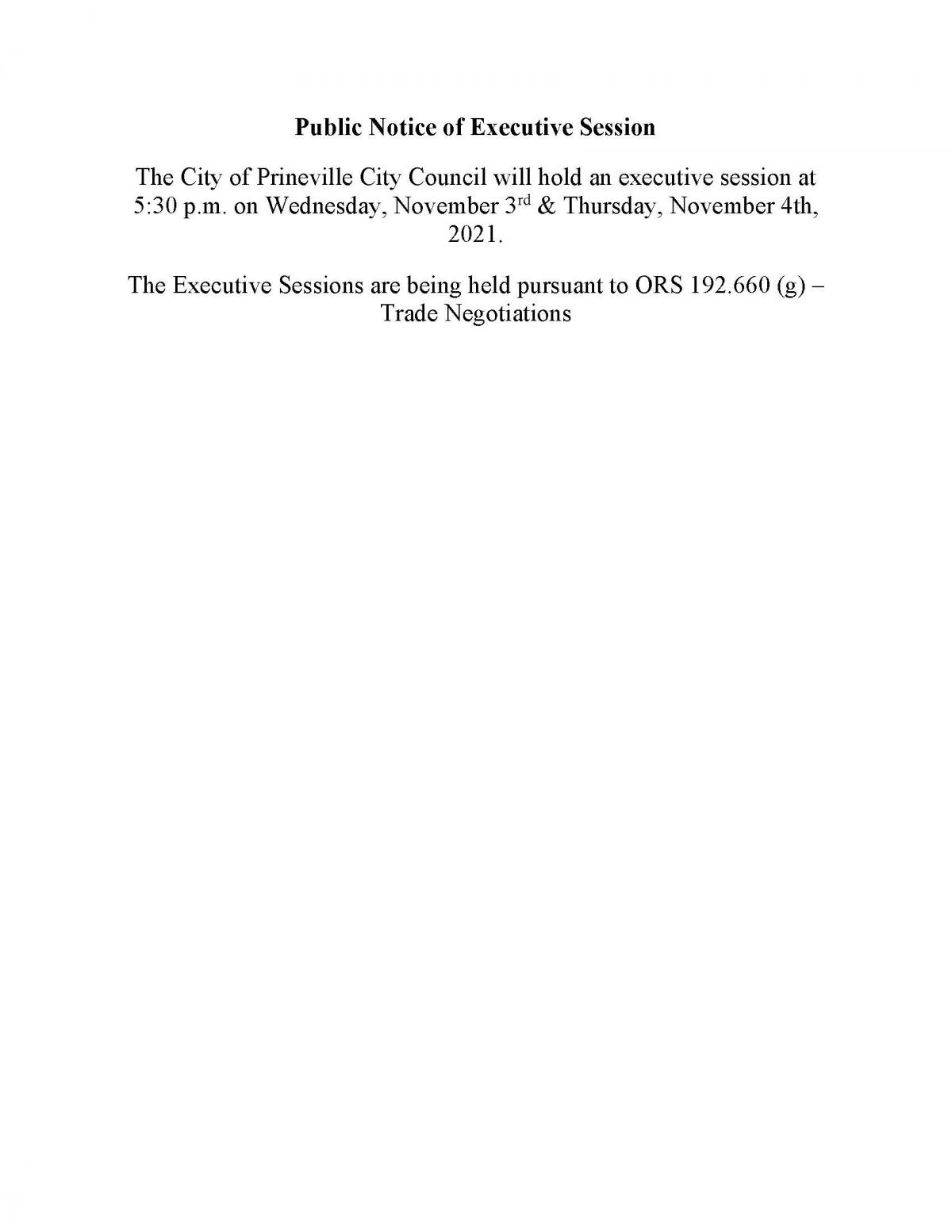 Public Notice - Council Executive Sessions 11-3 and 11-4