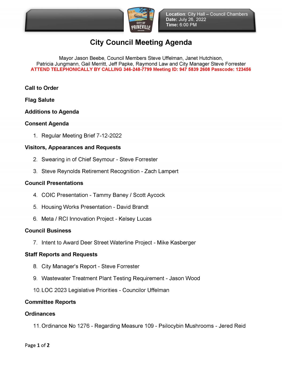 Council Agenda Page 1