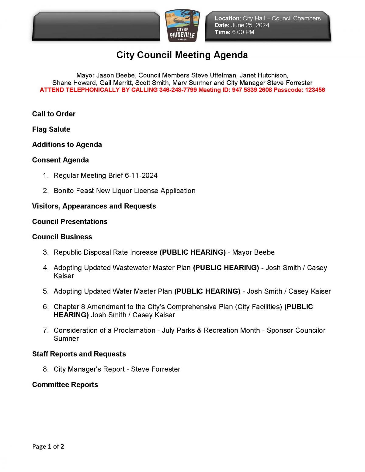 Council Agenda pg 1 of 2