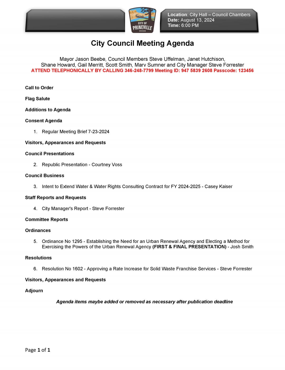 Council Agenda 8-13-2024