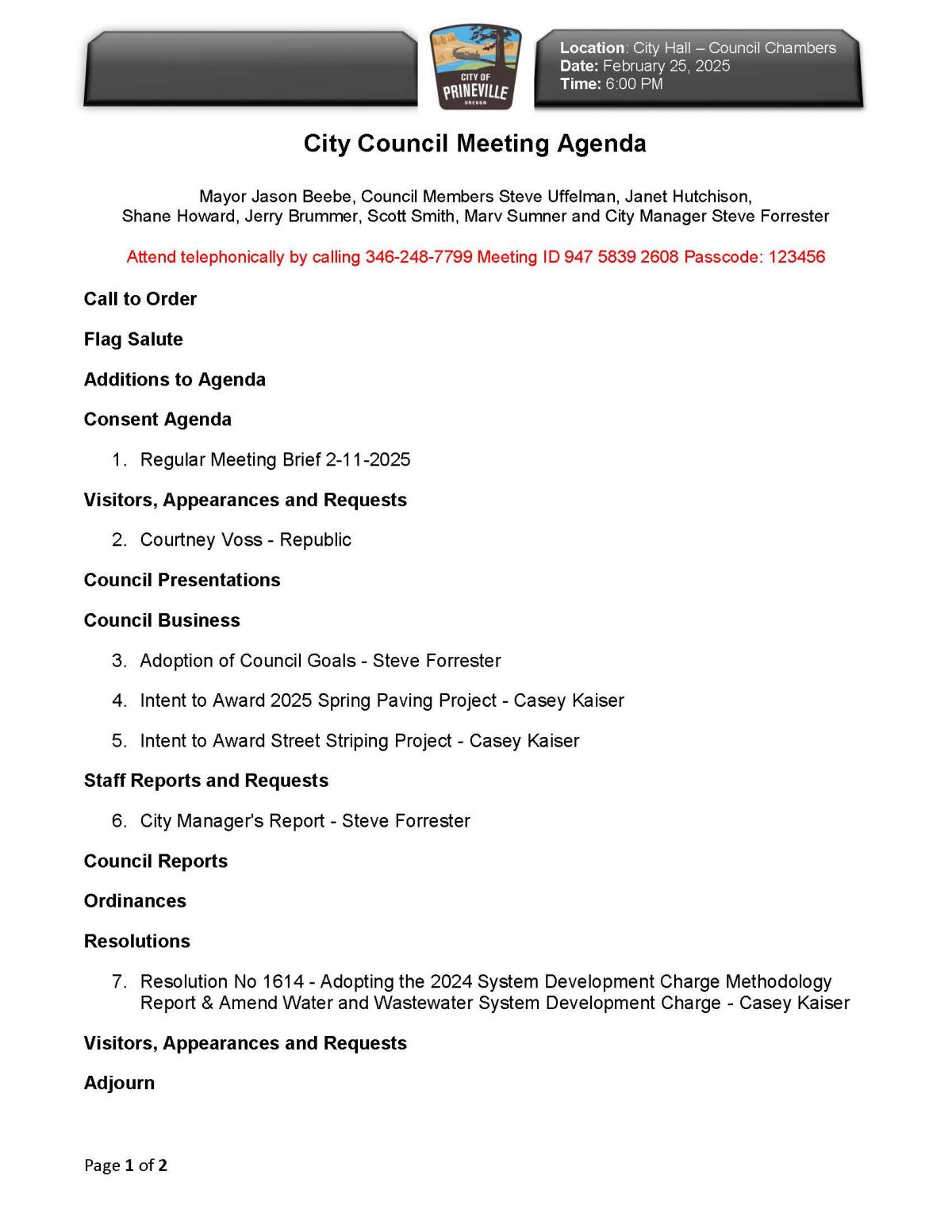 Council Agenda - Page 1