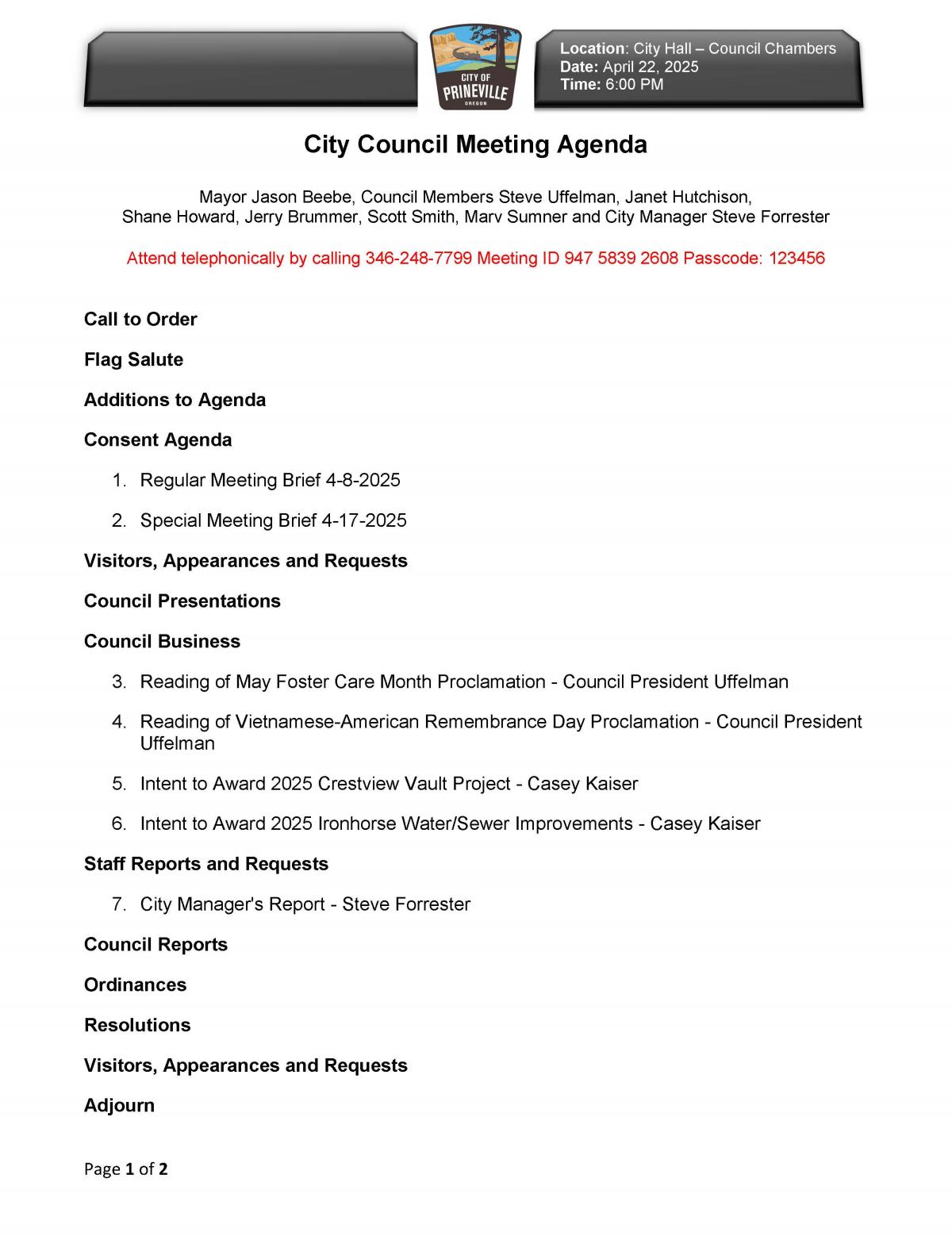Page 1 Council Agenda