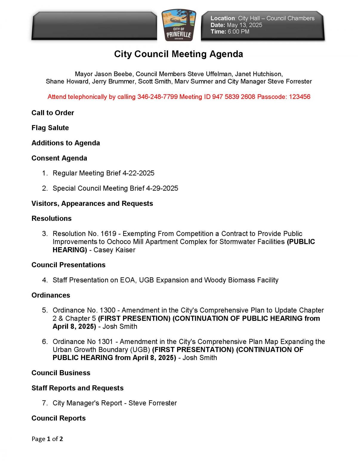 Council Agenda - Page 1