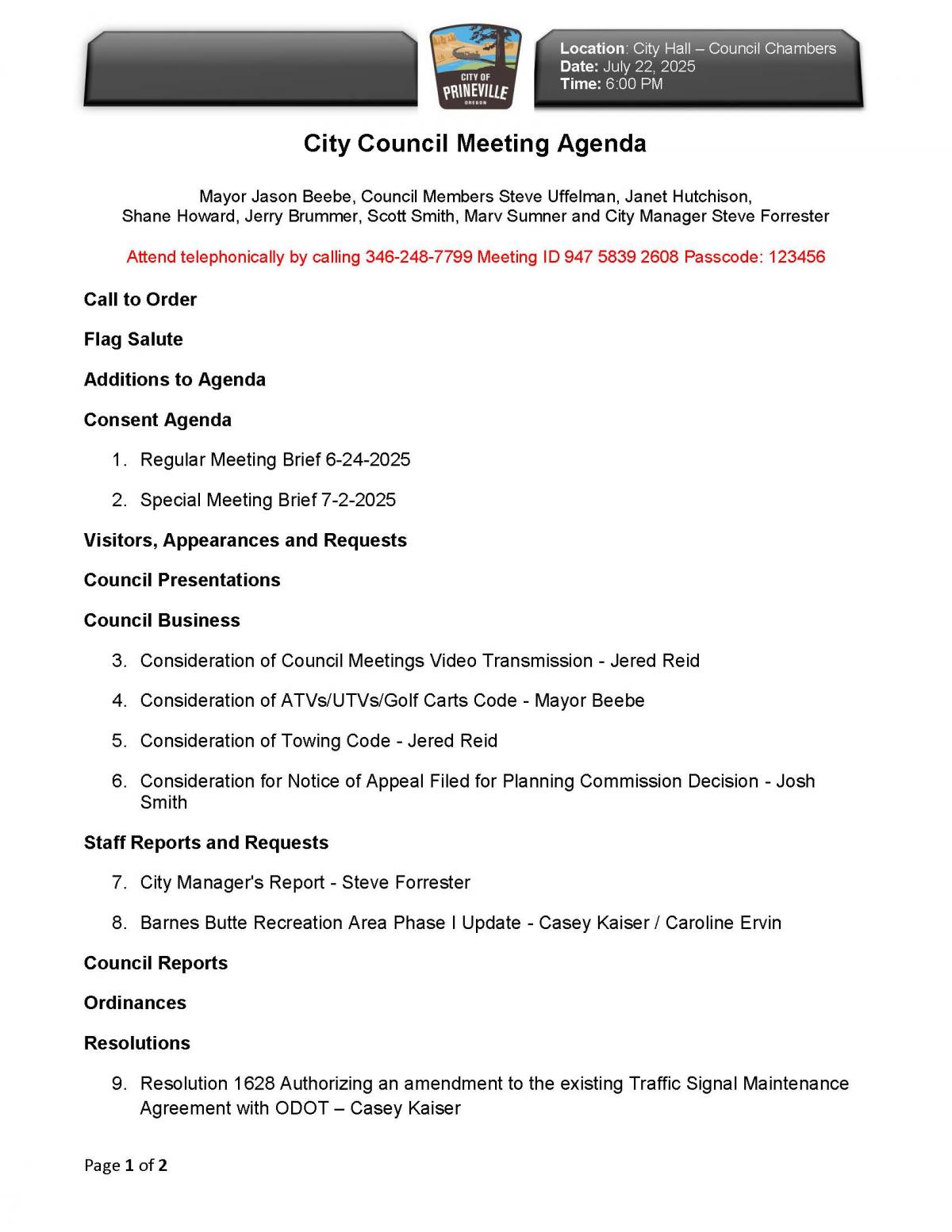 Council Agenda - Page 1