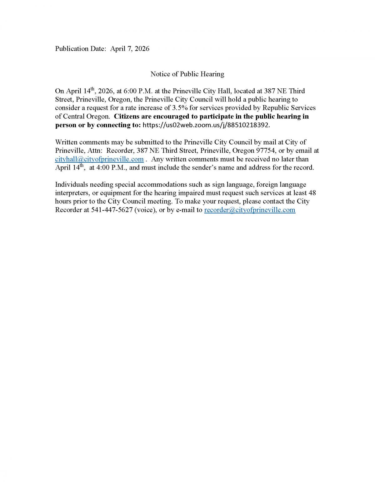 Public Hearing Notice