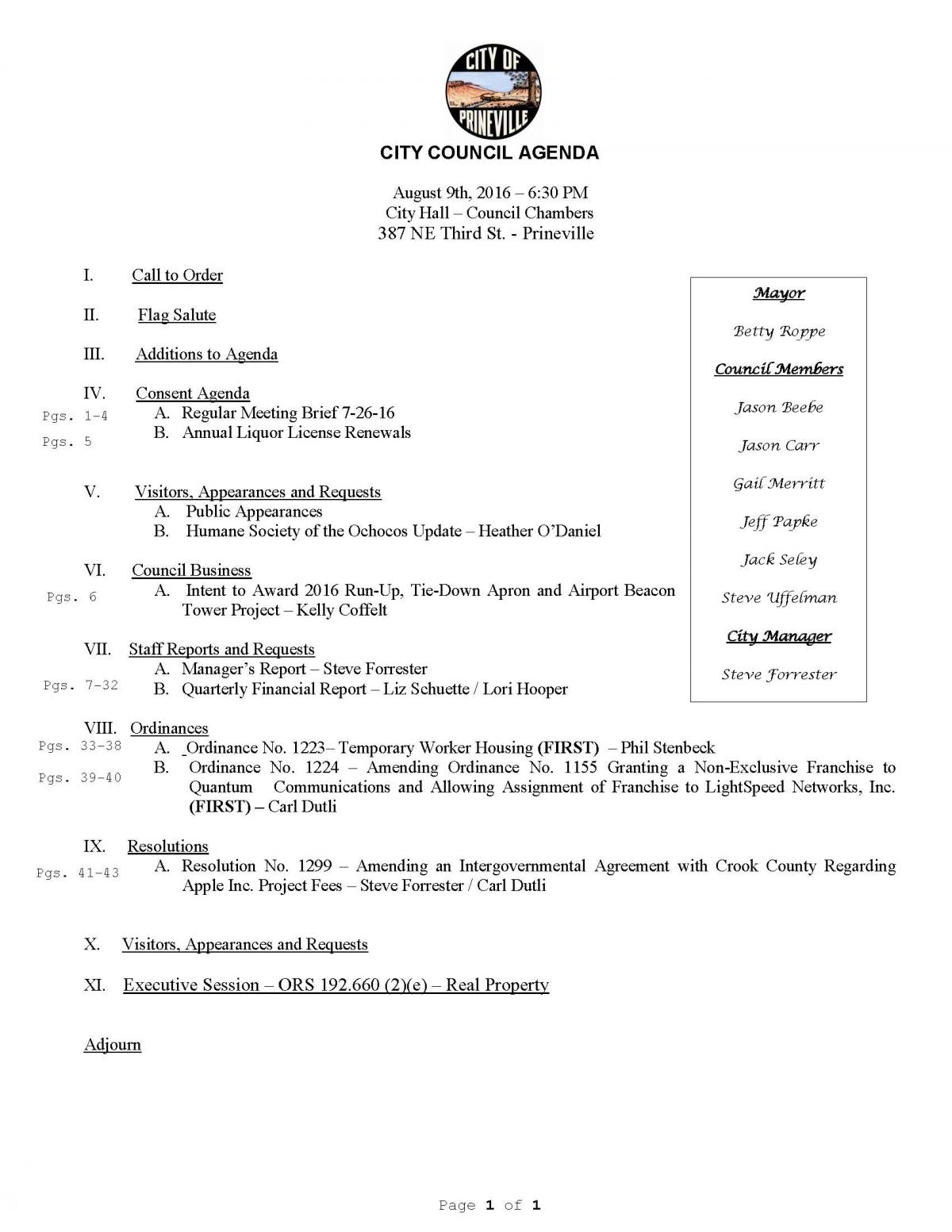 City Council Agenda 8-9-16
