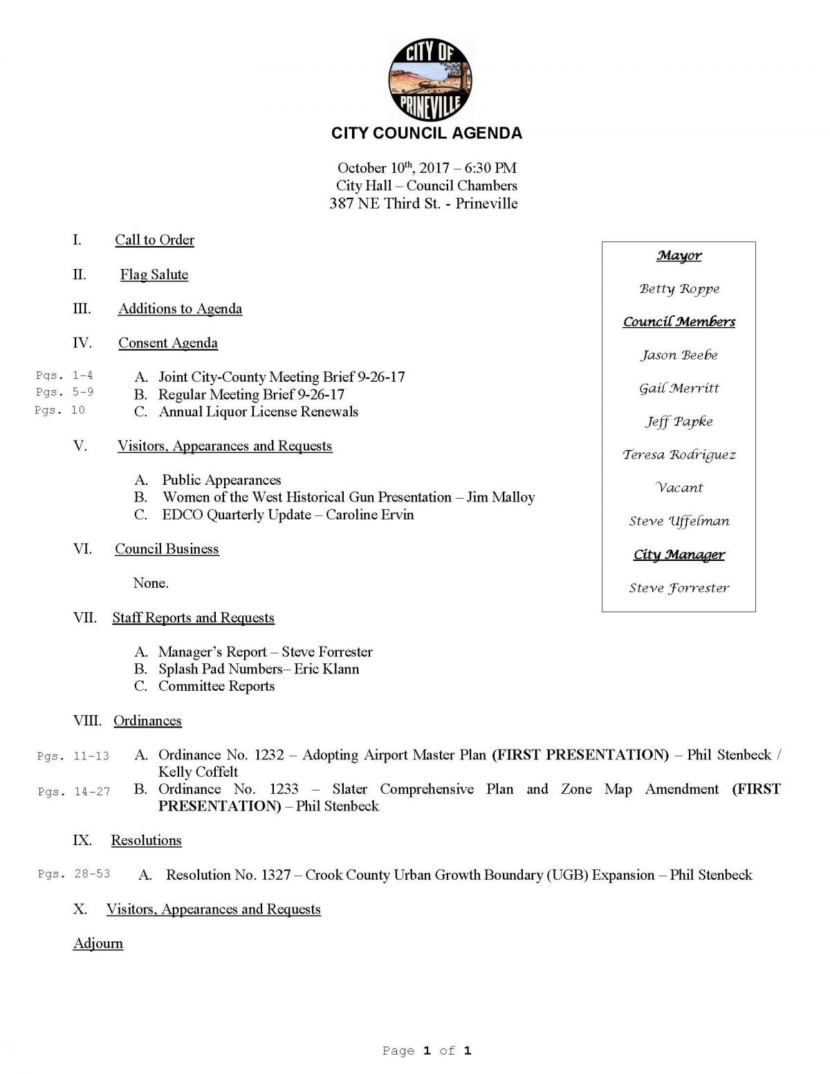 Council Agenda 10-10-17