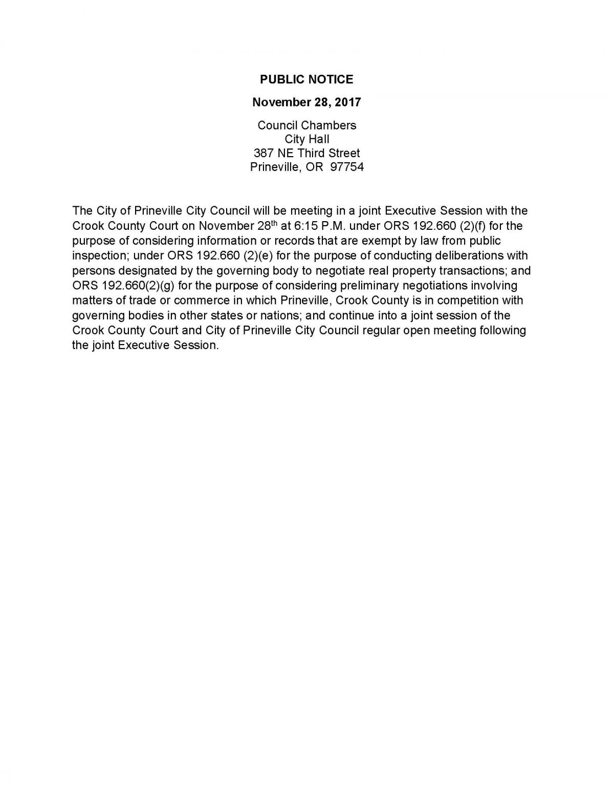 City-County Joint Executive Session Public Notice