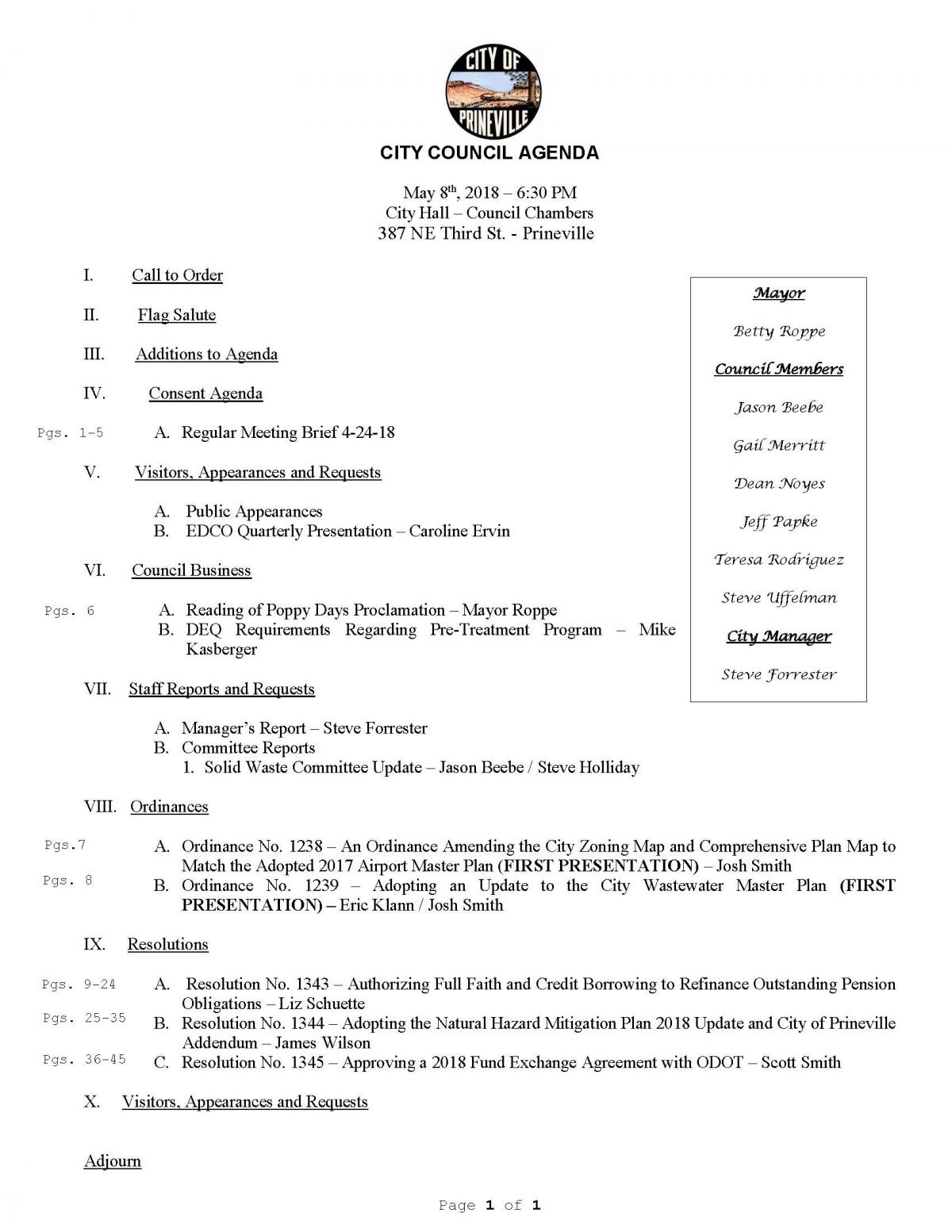 Council Agenda 5-8-18